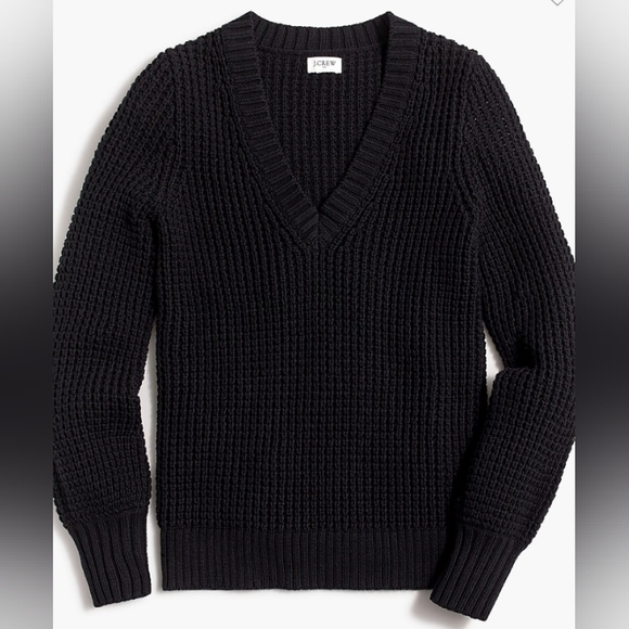 Women's J. Crew Ribbed Black V Neck Sweater Puff Sleeves Size Small - Picture 2 of 12
